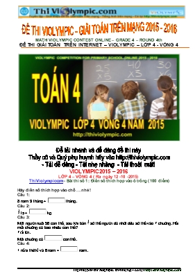 Đề thi violympic Toán Lớp 4 - Vòng 4 - Năm học 2015-2016